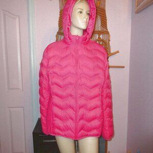 Time and Tru Womens Puffer Jacket Size XL Hooded Packable  Full Zip Pockets Pink
